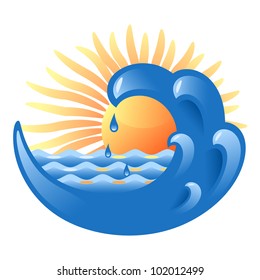 Vector illustration of a sea wave and sun design on the theme for the summer holidays