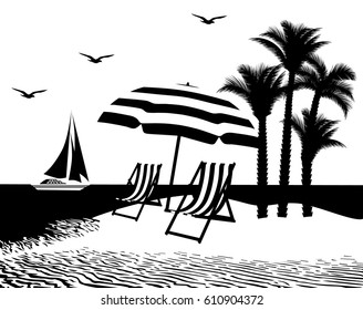 Vector Illustration. Sea and yacht.
