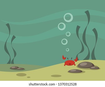 vector illustration of seabed and crab