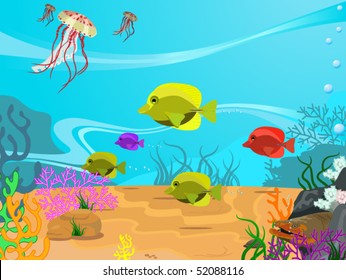  Vector illustration of the seabed and its inhabitants