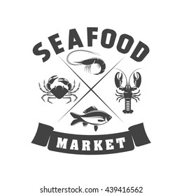 vector illustration of seafood emblem on a white background for menu, label and poster / vector badge seafood
