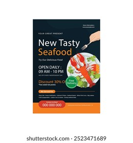 Vector illustration of seafood flyer poster template design