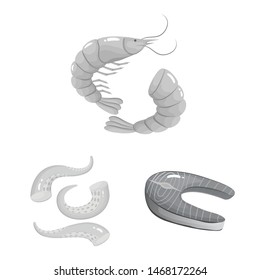 Vector illustration of seafood and healthy sign. Collection of seafood and ocean stock symbol for web.