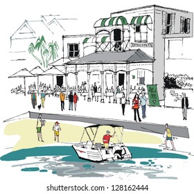 Vector illustration of seafood restaurant, Watsons Bay, Sydney Australia