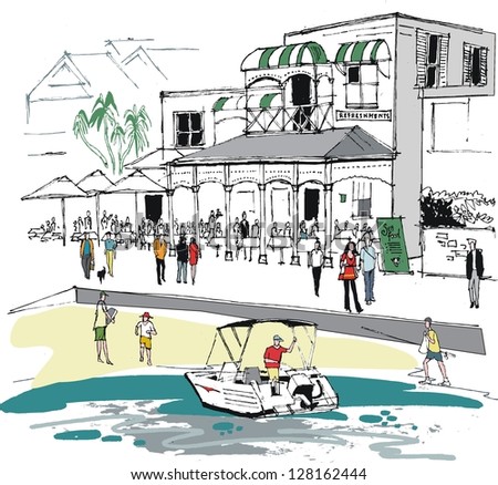 Vector illustration of seafood restaurant, Watsons Bay, Sydney Australia
