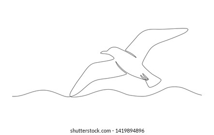 vector illustration of a seagull drawn in continuous art style.