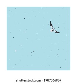 Vector illustration with seagull and grunge texture. A painting for the wall.