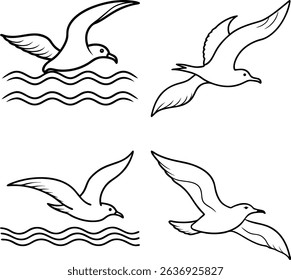 vector illustration of a seagull line art
