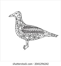 Vector illustration of seagull. Monochrome hand drawn doodle. Patterned vector illustration. Sketch for coloring page, tattoo, poster, print, t-shirt