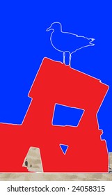 Vector illustration of a seagull on a lifeguard chair with copy space