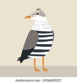 Vector illustration of a seagull in a striped tank top, flat style