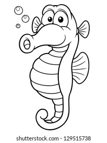 Vector illustration of seahorse cartoon - Coloring book