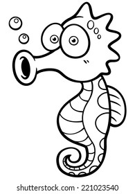 Vector illustration of seahorse cartoon - Coloring book