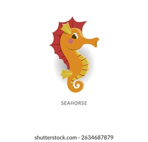 Vector illustration of a seahorse. Cute cartoon clipart with a picture of a seahorse, an animal in a flat style. Marine animals, underwater creatures, ocean animals