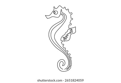 Vector illustration of seahorse smiling underwater black and white drawing For , Vector illustration of seahorse isolated on white background.
