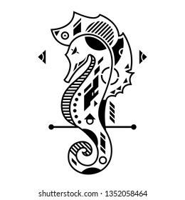 Vector Illustration. Seahorse in White Background. Unique Lineart Style