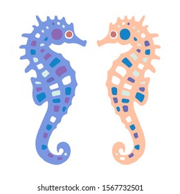 Vector illustration of seahorses blue and yellow. Print for clothing, textiles, design of printed materials.