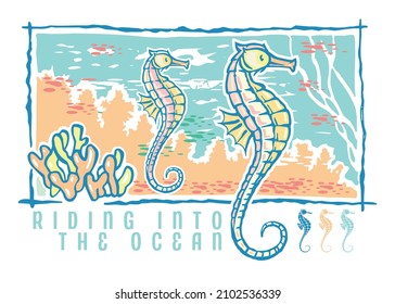 Vector illustration of seahorses in stripped style. Artwork to print on t-shirts, posters, etc...