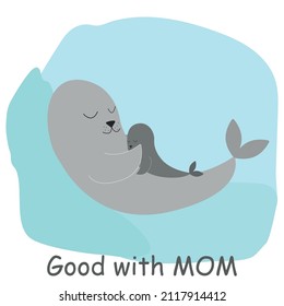 Vector illustration of a seal with a cub in the north.