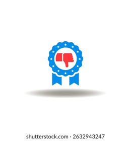 Vector illustration of seal or stamp with thumb down or dislike gesture. Symbol of complain. Icon of complaints.