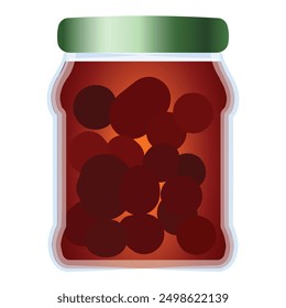 Vector illustration of a sealed glass jar filled with dark preserved cherries