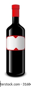 Vector illustration of sealed standing wine bottle with blank label isolated on white background.