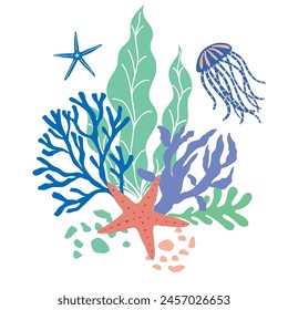 Vector Illustration of Sealife Print with Jellyfish.