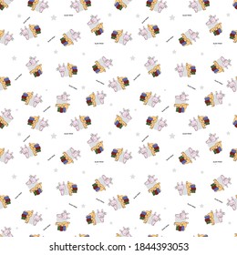 Vector illustration of seamles pattern for kawai dogs and rabbits on black friday