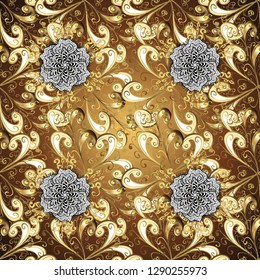 Vector illustration. Seamless abstract background. Oriental vector classic brown and beige and golden pattern.