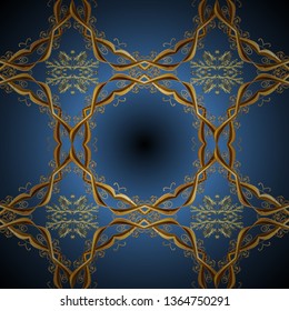 Vector illustration. Seamless abstract background. Oriental vector classic blue and brown and golden pattern.