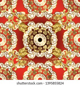 Vector illustration. Seamless abstract background. Oriental vector classic red and white and golden pattern.