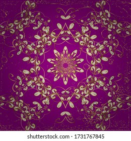 Vector illustration. Seamless abstract background. Oriental vector classic purple and beige and golden pattern.