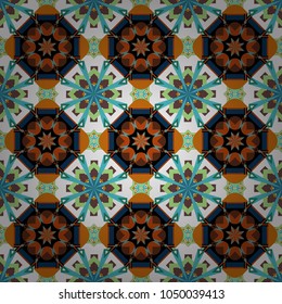 Vector illustration. Seamless abstract curved pattern in white, blue and orange colors.