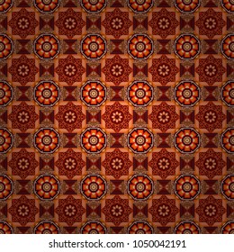 Vector illustration. Seamless abstract curved pattern in orange, black and red colors.