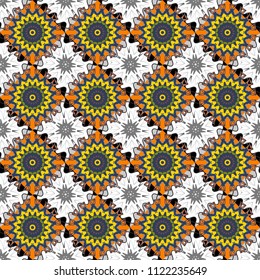 Vector illustration. Seamless abstract curved pattern in blue, white and orange colors.