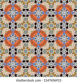 Vector illustration. Seamless abstract curved pattern in gray, orange and beige colors.