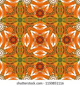 Vector illustration. Seamless abstract curved pattern in green, white and orange colors.