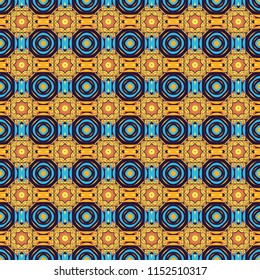 Vector illustration. Seamless abstract curved pattern in orange, brown and blue colors.