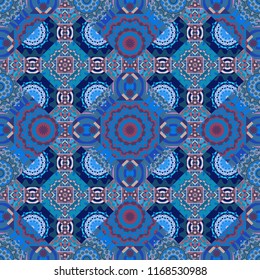 Vector illustration. Seamless abstract curved pattern in blue, violet and purple colors.