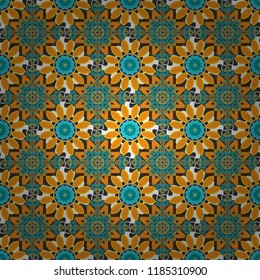 Vector illustration. Seamless abstract curved pattern in orange, blue and gray colors.