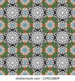 Vector illustration. Seamless abstract curved pattern in gray, green and brown colors.
