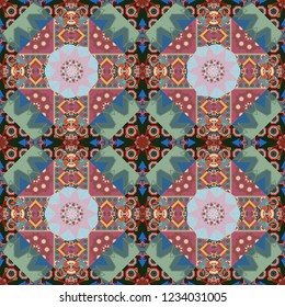 Vector illustration. Seamless abstract curved pattern in gray, blue and brown colors.