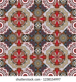 Vector illustration. Seamless abstract curved pattern in red, gray and brown colors.
