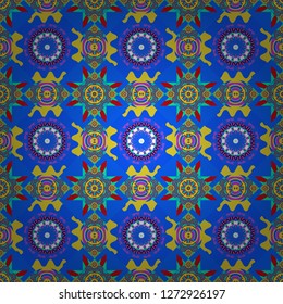 Vector illustration. Seamless abstract curved pattern in blue, yellow and green colors.