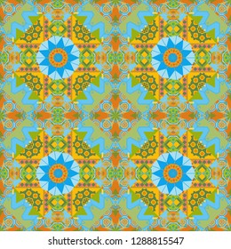 Vector illustration. Seamless abstract curved pattern in yellow, blue and green colors.