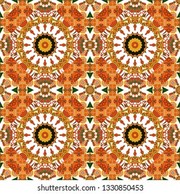 Vector illustration. Seamless abstract curved pattern in orange, white and brown colors.