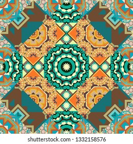 Vector illustration. Seamless abstract curved pattern in beige, brown and blue colors.