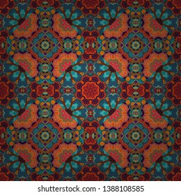 Vector illustration. Seamless abstract curved pattern in orange, blue and brown colors.