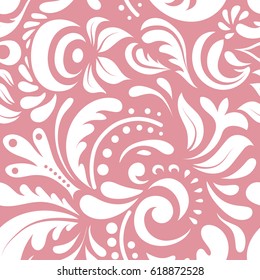 Vector illustration. Seamless abstract duotone tribal pattern on pink background. Hand drawn ethnic texture, flight of imagination.