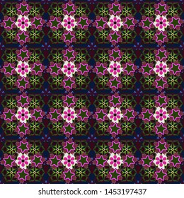 Vector illustration. Seamless abstract hand drawn brushstroke flowers pattern texture. Simple modern chevron print in green, brown and gray colors.